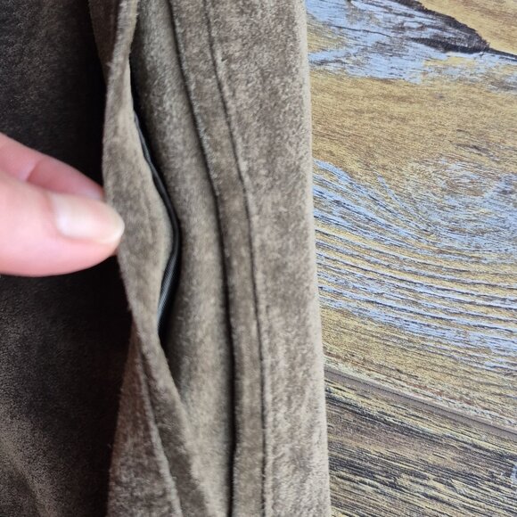 Vintage Harve Benard Holtzman Suede Pleated Maxi Skirt Pocket Olive Green - Picture 7 of 12